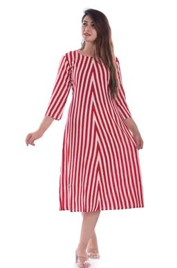  Prachin Aline Round Neck Red Rayon Full Sleeved Dress