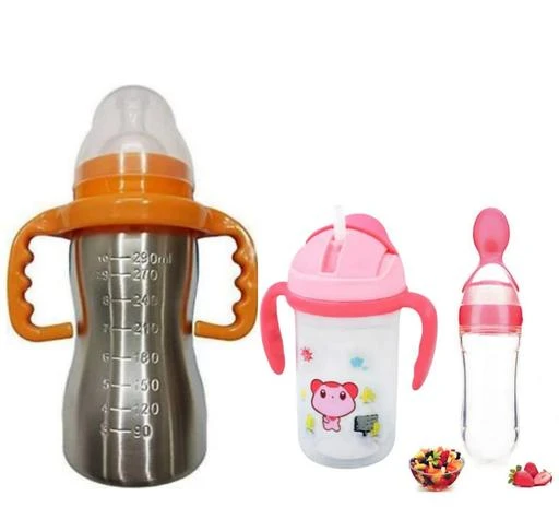 300ml Baby Bottle Thermos Stainless Steel Feeding Bottle 2-in-1