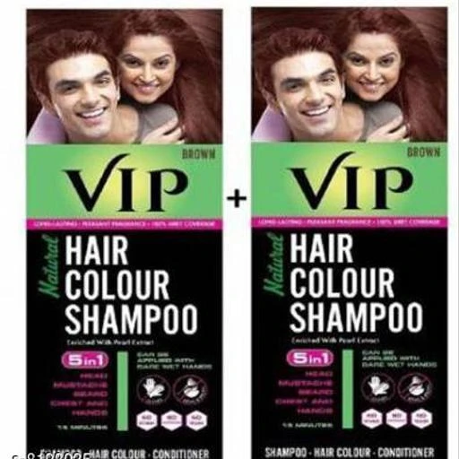  - Vip Natural Hair Colour Shampoo Brown 180 Ml Pack Of 2 / Premium