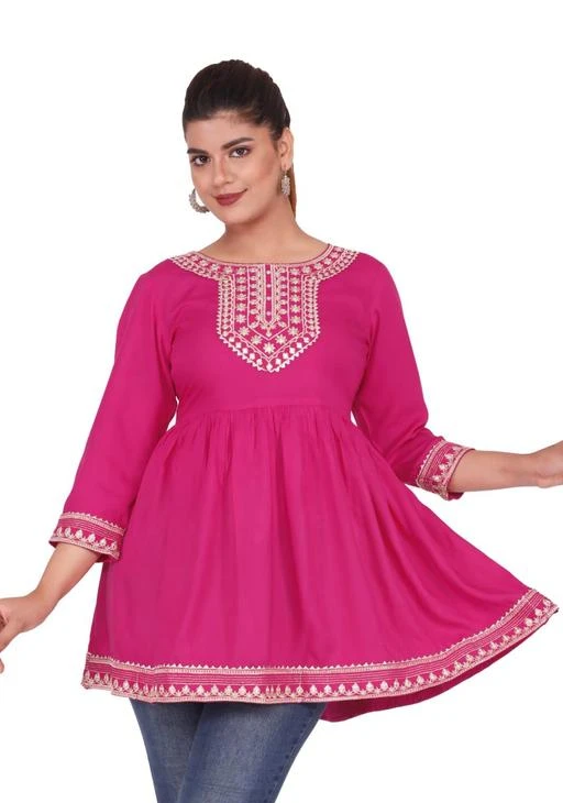 Checkout this latest Tops & Tunics
Product Name: *Womens rayon embroidey top, trendy top, partywear top, festival top, trendy top, long top, embroidery top*
Fabric: Rayon
Sleeve Length: Three-Quarter Sleeves
Pattern: Embroidered
Net Quantity (N): 1
Sizes:
S (Bust Size: 36 in, Length Size: 28 in) 
M (Bust Size: 38 in, Length Size: 28 in) 
L (Bust Size: 40 in, Length Size: 28 in) 
XL (Bust Size: 42 in, Length Size: 28 in) 
XXL (Bust Size: 44 in, Length Size: 28 in) 
Womens rayon embroidey top, trendy top, partywear top, festival top, trendy top, long top, embroidery top
Country of Origin: India
Easy Returns Available In Case Of Any Issue


SKU: SF-9046-PINK
Supplier Name: SAKSHI CREATION_JPR

Code: 274-82326780-9941

Catalog Name: Classic Elegant Women Tops & Tunics
CatalogID_23263598
M04-C07-SC1020