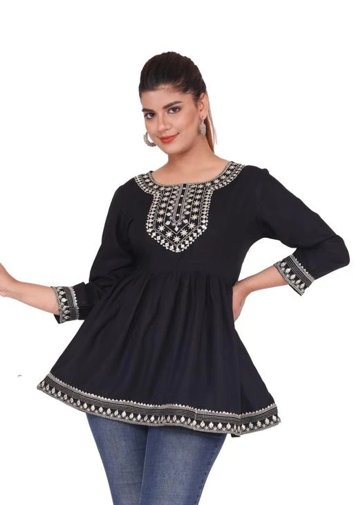 Checkout this latest Tops & Tunics
Product Name: *Womens rayon embroidey top, trendy top, partywear top, festival top, trendy top, long top, embroidery top*
Fabric: Rayon
Sleeve Length: Three-Quarter Sleeves
Pattern: Embroidered
Net Quantity (N): 1
Sizes:
S (Bust Size: 36 in, Length Size: 28 in) 
M (Bust Size: 38 in, Length Size: 28 in) 
L (Bust Size: 40 in, Length Size: 28 in) 
XL (Bust Size: 42 in, Length Size: 28 in) 
XXL (Bust Size: 44 in, Length Size: 28 in) 
Womens rayon embroidey top, trendy top, partywear top, festival top, trendy top, long top, embroidery top
Country of Origin: India
Easy Returns Available In Case Of Any Issue


SKU: SF-9046-BLACK
Supplier Name: GLOBAL JAIPUR

Code: 844-82331859-9941

Catalog Name: Comfy Sensational Women Tops & Tunics
CatalogID_23264924
M04-C07-SC1020