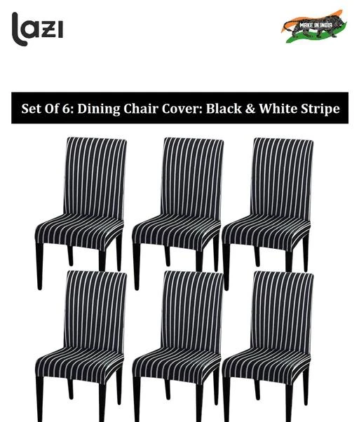 Checkout this latest Chair Cover
Product Name: *LAZI (Color: Black and White Stripe) Dining Chair Cover Set Of 6 Seater Elastic Stretchable Polycotton Dining Table Chair Seat Covers Protector Slipcover for Dining Table Chair Covers Stretchable Pack of 6 Seater*
Fabric: Polyester
Print or Pattern Type: Striped
Product Breadth: 45 cm
Product Height: 65 cm
Product Length: 60 cm
Type: Elastic/Stretchable
Net Quantity (N): 6
(Note: This chair cover is only fit to the dining chairs without an armrest) LAZI Pack of 6 Black and White Stripe Color stretchable removable dining chair cover not only protects your dining chairs but also transform old, worn-out chairs into the stunning centerpiece of your room. The variety of chair cover colors and dimensions available makes it easy to find the perfect dining chair slipcover to match your personal style. They are also easy to change and match your décor year-round! Dining chair slipcovers made of polyester spandex material that features two-way high stretchy fabric that provides a smooth, soft and luxurious feel and is very durable.  Fits well for a chair with:  Chair Back Height- 18-23 inch/45-60cm Chair Back Width- 15-17 inch/38-48cm Chair Seat Width and Length- 14-18 inch/38-48cm  Features: Soft and comfortable dining chair covers. High quality environmental friendly material. Prevent your dining chairs from dust and damage. Fashionable and Elegant pattern/designs and colors. Elastic band for ease of use, removal, and wash. Compatibility: Most Dining Chairs, Normal Home/hotel Chairs. Please Note: Due to different monitor or screens, colors may a slightly different as you see, but never change itself attractions.
Country of Origin: India
Easy Returns Available In Case Of Any Issue


SKU: LA_Q3DCV009_P6
Supplier Name: Winterfell Ventures

Code: 7911-82706105-9942

Catalog Name: Elegant Chair Cover
CatalogID_23383680
M08-C24-SC3106