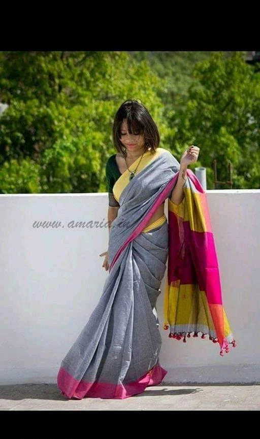 Festive Wear 5.5 m (Separate Blouse Piece) Khadi Cotton Saree