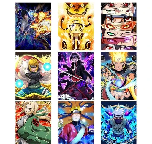 ANIME POSTER FRAME - NARUTO - Black/White Wall Poster For Home And Office  With Frame, (12.6*9.6) Photographic Paper (11.69 inch X 8.27 inch)