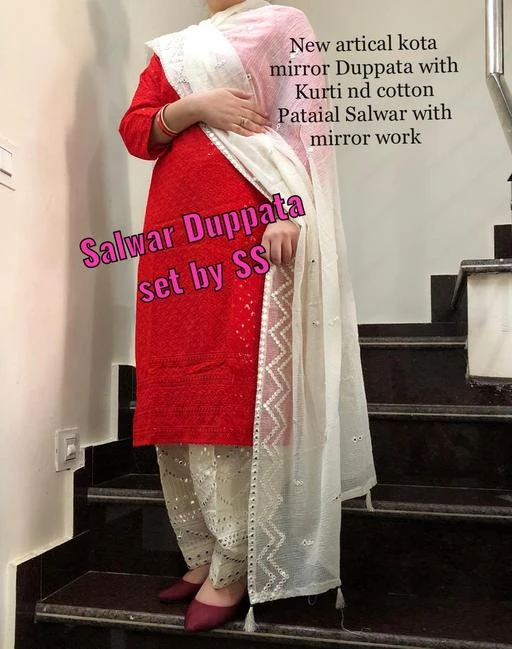 Checkout this latest Dupatta Sets
Product Name: *Women's Embroidered White Cotton Kurta Set with Salwar*
Kurta Fabric: Cotton
Fabric: Cotton
Bottomwear Fabric: Cotton
Sleeve Length: Three-Quarter Sleeves
Pattern: Embroidered
Set Type: Kurta with Dupatta and Bottomwear
Stitch Type: Stitched
Net Quantity (N): Single
Sizes: 
M, L, XL, XXL, XXXL, 4XL
Country of Origin: India
Easy Returns Available In Case Of Any Issue


SKU: KotaSuit-PM_12
Supplier Name: Spring Agro Foods

Code: 2371-8394187-1263

Catalog Name: Women Cotton A-line Embroidered Salwar Dupatta Set
CatalogID_1410069
M03-C52-SC1853