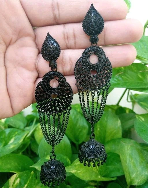 SilverPlated Black Beaded Drop Earrings  DIVAWALK  Online Shopping for  Designer Jewellery Clothing Handbags in India