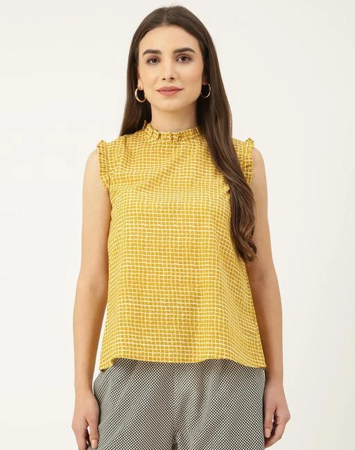 Checkout this latest Tops & Tunics
Product Name: *Deckedup Cotton Checks Sleeveless Top(SKF084)*
Fabric: Cotton
Sleeve Length: Sleeveless
Pattern: Printed
Net Quantity (N): 1
Sizes:
XS (Bust Size: 34 in, Length Size: 22 in) 
S (Bust Size: 36 in, Length Size: 23 in) 
M (Bust Size: 38 in, Length Size: 23 in) 
L (Bust Size: 40 in, Length Size: 24 in) 
XL (Bust Size: 42 in, Length Size: 24 in) 
XXL (Bust Size: 44 in, Length Size: 25 in) 
Yellow checked high neck Aline top with ruffles on neck and armhole, sleeveless with back openable one button.
Country of Origin: India
Easy Returns Available In Case Of Any Issue


SKU: SKF084 MUSTARD-WHITE
Supplier Name: RAMNESH ENTERPRISES

Code: 572-84672596-9901

Catalog Name: Fancy Sensational Women Tops & Tunics
CatalogID_24033361
M04-C07-SC1020