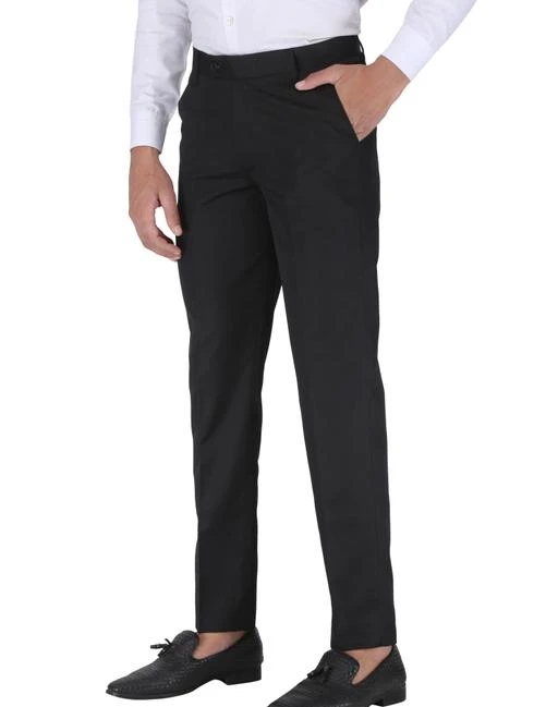 LeeMount Cotton Men Slim Fit Black Formal Trousers Size 2840 Inch