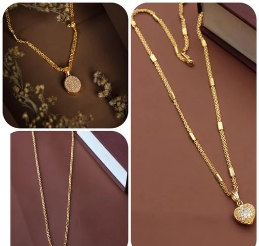 Gold Plated Locket Brass Pendant Designer Jewelry With Chain/Chain Pendant  Set/Chain Pendant For Girls/Chain Pendant Set For Girls/Chain For