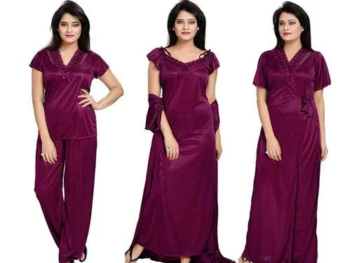 Checkout this latest Nightdress
Product Name: *Winsome Deal Women's Satin 4Pcs Night Wear Set*
Fabric: Satin
Sleeve Length: Short Sleeves
Pattern: Solid
Net Quantity (N): 1
Sizes:
Free Size (Bust Size: 36 in, Length Size: 60 in) 
Country of Origin: India
Easy Returns Available In Case Of Any Issue


SKU: BLUMN_FALSA
Supplier Name: Fludic Accessories

Code: 944-8545270-9991

Catalog Name: Aradhya Adorable Women Nightdresses
CatalogID_1445662
M04-C10-SC1044