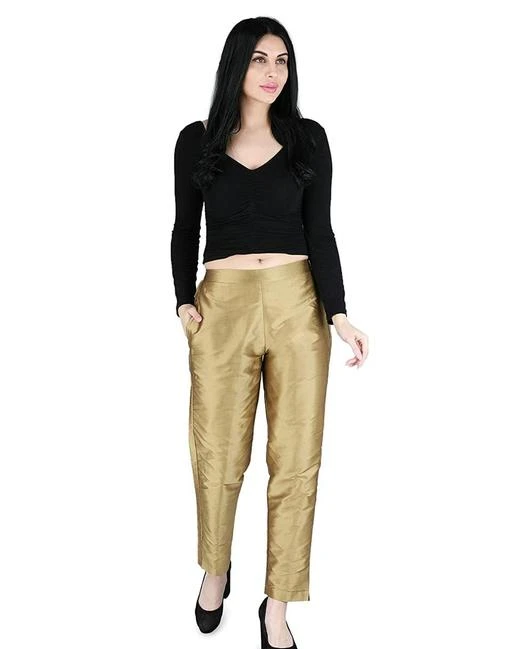 Buy Gold Self Design Jacquard Trousers Online  Libas