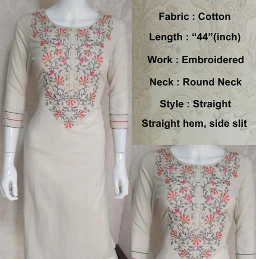 Checkout this latest Kurtis
Product Name: *Vbuyz Women's Embroidered White Cotton Kurti*
Fabric: Cotton
Sleeve Length: Three-Quarter Sleeves
Pattern: Embroidered
Combo of: Single
Sizes:
S (Bust Size: 36 in, Size Length: 44 in) 
M (Bust Size: 38 in, Size Length: 44 in) 
L (Bust Size: 40 in, Size Length: 44 in) 
XL (Bust Size: 42 in, Size Length: 44 in) 
XXL (Bust Size: 44 in, Size Length: 44 in) 
XXXL (Bust Size: 46 in, Size Length: 44 in) 
Country of Origin: India
Easy Returns Available In Case Of Any Issue


SKU: VF_KU_683
Supplier Name: V-Fabrics

Code: 316-8676822-9942

Catalog Name: Vbuyz Women Cotton Straight Printed Yellow Kurti
CatalogID_1476931
M03-C03-SC1001