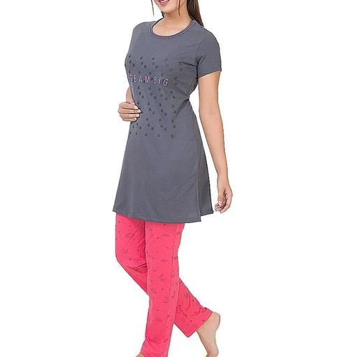 Checkout this latest Nightsuits
Product Name: *Bell Paper Women and Girls 100% Pure Cotton Printed Night Suit | Night Dress of Top & Pyjama with Latest Trends of Printed Design Set*
Top Fabric: Cotton
Bottom Fabric: Cotton
Top Type: Tshirt
Bottom Type: Pyjamas
Sleeve Length: Short Sleeves
Pattern: Printed
Net Quantity (N): 1
Sizes:
XXL (Top Bust Size: 38 in, Top Length Size: 33 in, Bottom Waist Size: 34 in, Bottom Length Size: 41 in) 
XXXL (Top Bust Size: 46 in, Top Length Size: 36 in, Bottom Waist Size: 36 in, Bottom Length Size: 42 in) 
4XL (Top Bust Size: 48 in, Top Length Size: 37 in, Bottom Waist Size: 38 in, Bottom Length Size: 43 in) 
5XL (Top Bust Size: 50 in, Top Length Size: 38 in, Bottom Waist Size: 40 in, Bottom Length Size: 44 in) 
• Bell Paper Plus Size Printed Night Dress For Ladies / Lounge Wear / Sleepwear / Cotton Night Suits For Women, Best Daily Use Lower N T-Shirt Set With Pockets • Be It A Woman Or Lady, She Will Always Find Comfort Essential. If You Prefer To Wear Something Truly Soft N Comfortable While Keeping It Casual, You Can Opt For The Good Quality Latest Style Plus Size Ladies Night Suit That The Brand Bell Paper Brings To You Stylish, Just Like You : • Stylish Nightwares That You Can Wear To Enjoy Your Leisure To The Fullest • Articulately Designed For Ladies N Females, These Branded Sleep Wear Are Ideal For Regular Use • Purely Comfortable : • Casual Top N Bottom Set Featuring A Graphic Print N Comfort Fit. The Pants Feature A Drawstring For Fastening N Slant Pockets N The Top Features A Round Neck, Short Sleeves And One Side Pocket. It Is Crafted From Fine Cotton Fabric • This Tshirt N Pyjama Set For Women Is A Relaxed Fit That Provides Ultimate Comfort Due To Its Premium Cotton Fabric• You Can Wear Them At Home N Can Wear Them As Your Comfortable Nightwear • You Can Worn As Loungewear, Nightwear, Sleepwear, Walking, Leisurewear, Active-Wear, Relaxed Every Day Wear & For All Other Purposes Chill, It’S Trendy :  The Quintessential Nightdress For Style N Comfort Can Be Paired With Any Of Your Favourite T-Shirts Or Pyjamas About Us : • Bell Paper Offers A Range Of Trackpants, Gyming Lowe
Country of Origin: India
Easy Returns Available In Case Of Any Issue


SKU: 1129-GREY-PINK_W5
Supplier Name: Bell paper

Code: 036-87551446-9951

Catalog Name: Divine Stylish Women Nightsuits
CatalogID_24921025
M04-C10-SC1045