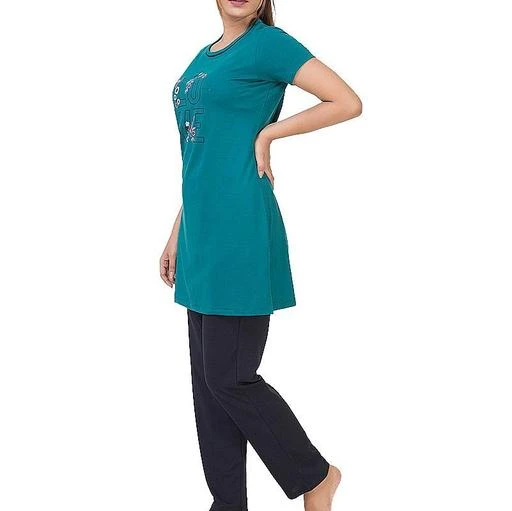 Checkout this latest Nightsuits
Product Name: *Bell Paper Women and Girls 100% Pure Cotton Printed Night Suit | Night Dress of Top & Pyjama with Latest Trends of Printed Design Set*
Top Fabric: Cotton
Bottom Fabric: Cotton
Top Type: Tshirt
Bottom Type: Pyjamas
Sleeve Length: Short Sleeves
Pattern: Printed
Net Quantity (N): 1
Sizes:
L (Top Bust Size: 34 in, Top Length Size: 31 in, Bottom Waist Size: 30 in, Bottom Length Size: 39 in) 
XL (Top Bust Size: 36 in, Top Length Size: 32 in, Bottom Waist Size: 32 in, Bottom Length Size: 40 in) 
XXL (Top Bust Size: 38 in, Top Length Size: 33 in, Bottom Waist Size: 34 in, Bottom Length Size: 41 in) 
XXXL (Top Bust Size: 46 in, Top Length Size: 36 in, Bottom Waist Size: 36 in, Bottom Length Size: 42 in) 
4XL (Top Bust Size: 48 in, Top Length Size: 37 in, Bottom Waist Size: 38 in, Bottom Length Size: 43 in) 
5XL (Top Bust Size: 50 in, Top Length Size: 38 in, Bottom Waist Size: 40 in, Bottom Length Size: 44 in) 
• Bell Paper Plus Size Printed Night Dress For Ladies / Lounge Wear / Sleepwear / Cotton Night Suits For Women, Best Daily Use Lower N T-Shirt Set With Pockets • Be It A Woman Or Lady, She Will Always Find Comfort Essential. If You Prefer To Wear Something Truly Soft N Comfortable While Keeping It Casual, You Can Opt For The Good Quality Latest Style Plus Size Ladies Night Suit That The Brand Bell Paper Brings To You Stylish, Just Like You : • Stylish Nightwares That You Can Wear To Enjoy Your Leisure To The Fullest • Articulately Designed For Ladies N Females, These Branded Sleep Wear Are Ideal For Regular Use • Purely Comfortable : • Casual Top N Bottom Set Featuring A Graphic Print N Comfort Fit. The Pants Feature A Drawstring For Fastening N Slant Pockets N The Top Features A Round Neck, Short Sleeves And One Side Pocket. It Is Crafted From Fine Cotton Fabric • This Tshirt N Pyjama Set For Women Is A Relaxed Fit That Provides Ultimate Comfort Due To Its Premium Cotton Fabric• You Can Wear Them At Home N Can Wear Them As Your Comfortable Nightwear • You Can Worn As Loungewear, Nightwear, Sleepwear, Walking, Leisurewear, Active-Wear, Relaxed Every Day Wear & For All Other Purposes Chill, It’S Trendy :  The Quintessential Nightdress For Style N Comfort Can Be Paired With Any Of Your Favourite T-Shirts Or Pyjamas About Us : • Bell Paper Offers A Range Of Trackpants, Gyming Lowe
Country of Origin: India
Easy Returns Available In Case Of Any Issue


SKU: 1129-GREEN-BLACK_W5
Supplier Name: Bell paper

Code: 036-87551448-9951

Catalog Name: Divine Stylish Women Nightsuits
CatalogID_24921025
M04-C10-SC1045