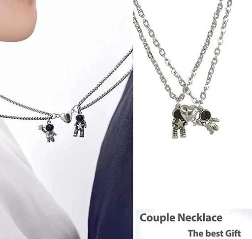 Stylish 2 Pcs Ball Magnet Astronaut Couple, Promise and Friendship Lockets  Necklace