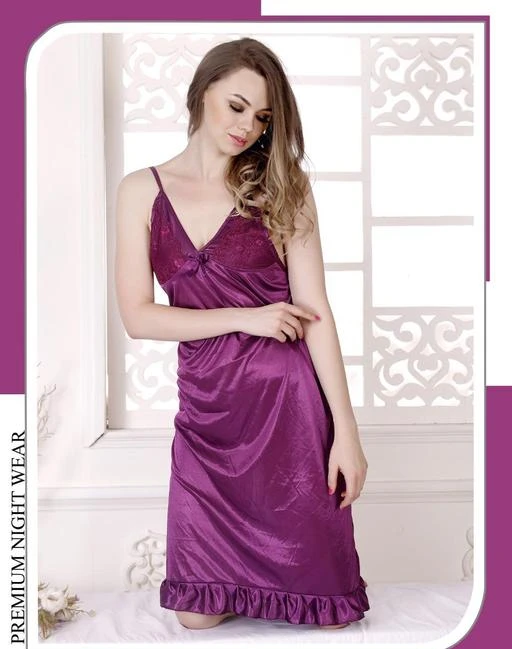 V neck Women Silk Nightgown with lace short sleeves silk sleepwear