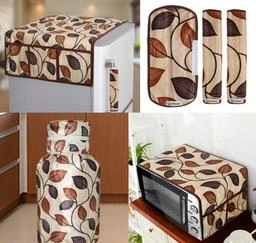 Buy E-Retailer Exclusive 3-Layered PVC Combo Set of Appliances Cover (1 Pc.  of Fridge Top Cover, 1 Pc Handle Cover and 1 Pc. of Microwave Oven Top Cover)  (Color-Maroon, Design-Leaf Set Contains-3