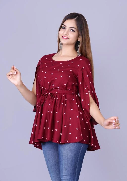 Checkout this latest Tops & Tunics
Product Name: *womens rayon top, trendy top, festival top, partywear top, daily wear top, offical top, top, womens top*
Fabric: Rayon
Sleeve Length: Three-Quarter Sleeves
Pattern: Printed
Sizes:
S (Bust Size: 36 in, Length Size: 28 in) 
M (Bust Size: 38 in, Length Size: 28 in) 
L (Bust Size: 40 in, Length Size: 28 in) 
XXL (Bust Size: 44 in, Length Size: 28 in) 
womens rayon top, trendy top, festival top, partywear top, daily wear top, offical top, top, womens top
Country of Origin: India
Easy Returns Available In Case Of Any Issue


SKU: SH-035MAROON
Supplier Name: UB CREATIONS

Code: 623-88945061-999

Catalog Name: Classic Fashionable Women Tops & Tunics
CatalogID_25369762
M04-C07-SC1020