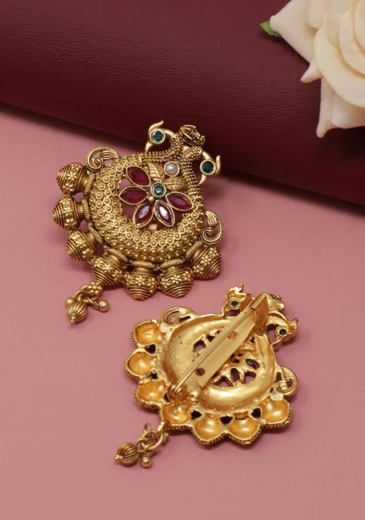 Kriaa Gold Plated Austrian Stone Saree Pin Brooch — JewelMaze.com