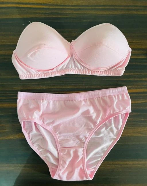  Bra Panty Set Solid Pink Lingerie Set / Fancy Women