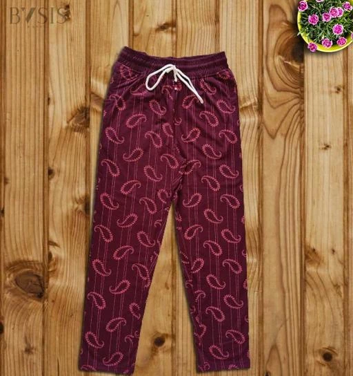 Checkout this latest Trousers & Pants
Product Name: *Comfy Partywear Women Women Trousers *
Fabric: Cotton Blend
Pattern: Printed
Net Quantity (N): 1
Sizes: 
28 (Waist Size: 28 in, Length Size: 38 in) 
30 (Waist Size: 30 in, Length Size: 39 in) 
32 (Waist Size: 32 in, Length Size: 40 in) 
34 (Waist Size: 34 in, Length Size: 41 in) 
36 (Waist Size: 36 in, Length Size: 42 in) 
AFRONAUT Trackpants by BASIS for women provides you good quality product on Amazon, Flipkart and Meesho brand. Stylish , joggers for ladies Track pants for men combo comes in all sizes and best designs. Ladys track pants lower are very comfortable and perfect fit especially designed for sports activities, gym workout. These lower for women combo pack can be used as running Trackpants for women , gym Trackpants, yoga Trackpants women and cycling. Basis trusted online brand deliver good quality products. Very Comfortable Slim fit trackpants suitable for sports activities like yoga, gym workout, casual wear and running, used in all seasons. Stylish trendy women pajama, lower and track pants also comes in combo packs in all sizes. Perfect fit with premium quality Cotton blend fabric keeps you very comfortable and can be worn at home or sleepwear fully adjustable waist with ribbed belt and elastic waistband. Secure zipper pockets allow you to carry valuable things like phone and keys while running or workout. Trackpant delivers trendy stylish look in casual as well as sports wear.
Country of Origin: India
Easy Returns Available In Case Of Any Issue


SKU: WOM-TP'''-AMBI-WINE
Supplier Name: BASIS CLOTHING PRIVATE LIMITED

Code: 772-91168041-999

Catalog Name: Comfy Partywear Women Women Trousers 
CatalogID_26015296
M04-C08-SC1034