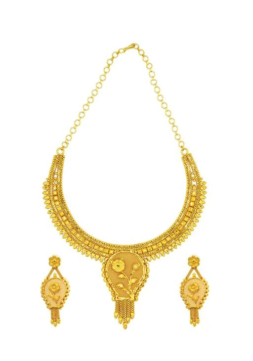 Checkout this latest Jewellery Set
Product Name: *Twinkling Chic Jewellery Sets*
Base Metal: Alloy
Plating: Gold Plated
Stone Type: No Stone
Sizing: Adjustable
Type: Necklace and Earrings
Net Quantity (N): 1
Any fabulous outfit is incomplete without matching jewellery. A woman is completely dressed with wearing matching jewellery so it can be rightfully said that in order to dress completely, a lady needs fashion jewellery. Occasion might be any, getting ready in a sophisticated manner is women's thing that they enjoy the most. An exclusive assortment of fashion jewellery & accessories brought to you by 