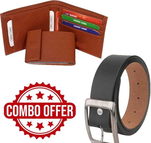 Leather belt and wallet combo for men