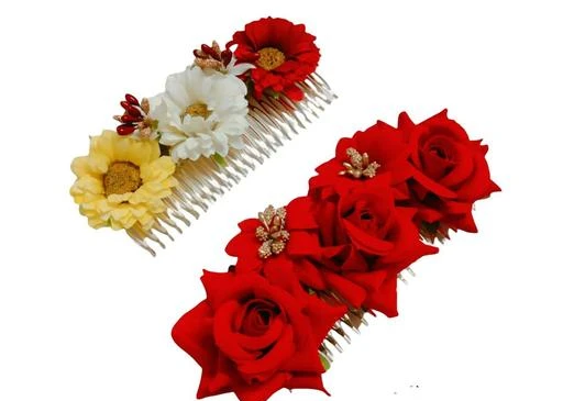  - Sr Hair Accessories Unique Red Flower Comb Clip Yellow White Red