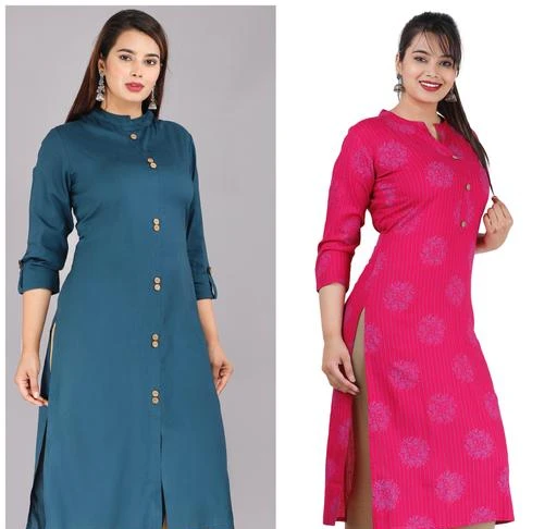 Fcity In Women Rayon Printed Plain Straight Kurtiscombo Charvi Attractive