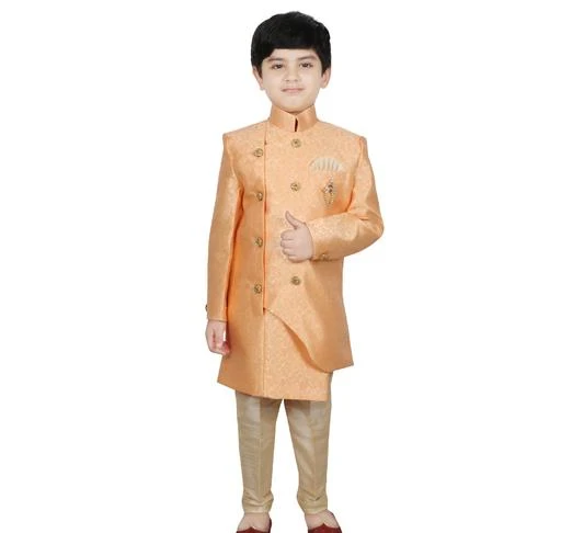 Checkout this latest Sherwanis
Product Name: *SG YUVRAJ Orange Indo western Sherwani For Boys*
Pattern: Solid
Net Quantity (N): 1
Update your little boy wardrobe with the traditional Indian Sherwani with ethnic collection from SG YUVRAJ. This boys Sherwani set is not just stylish but also comfortable and that will make a perfect addition to their closet. Made from Good fabric, this boys clothes comprises of a full sleeve Sherwani and pair of Pent that will make your little one look ready for an ethnic. Featuring Indo has Trending pattern, mandarin collar and long sleeves. We are a leading brand in Kids wear with wide range of Kids clothing which includes Kids ethnic wear,Kids Kurta Pajama,Kids sherwani,Kids Suits & Blazer and a lot more.
Sizes: 
2-3 Years, 3-4 Years, 5-6 Years, 6-7 Years, 7-8 Years, 8-9 Years, 9-10 Years, 10-11 Years
Country of Origin: India
Easy Returns Available In Case Of Any Issue


SKU: Meesho-G164-ORANGE
Supplier Name: SG YUVRAJ

Code: 5241-92876630-9944

Catalog Name: Cute Classy Kids Boys Sherwanis
CatalogID_26553349
M10-C32-SC1172