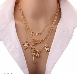 Arzonai One pair of couple necklace simple fashion small key lock love  pendant golden clavicle chain necklace gift