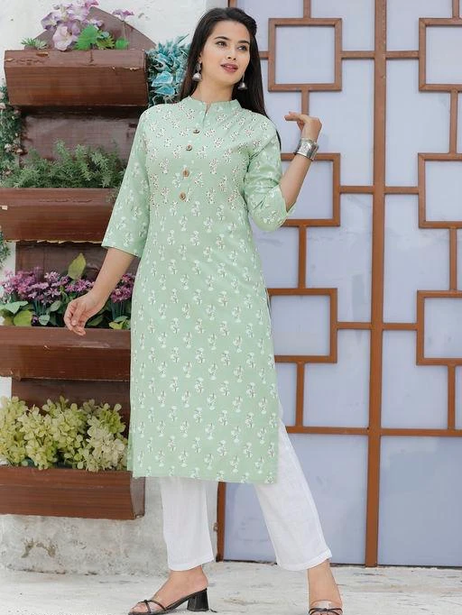 Buy 99Pockets Cambric Cotton Printed Kurti with Leggings  Embroidered  Stitched Long Kurtis for Women Light Green Size  40 at Amazonin