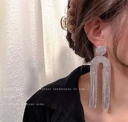 Arzonai needle creative zircon chain tassel earrings temperament