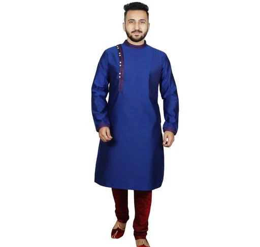 Checkout this latest Kurta Sets
Product Name: *SG LEMAN Royal Blue Kurta Set For Mens*
Top Fabric: Art Silk
Bottom Fabric: Art Silk
Scarf Fabric: No Scarf
Sleeve Length: Long Sleeves
Bottom Type: Churidar Pant
Stitch Type: Stitched
Pattern: Solid
Sizes:
S (Chest Size: 40 in, Top Length Size: 41 in, Top Waist  Size: 50 in, Top Hip Size: 50 in, Bottom Waist Size: 30 in, Bottom Length Size: 51 in) 
M (Chest Size: 42 in, Top Length Size: 42 in, Top Waist  Size: 52 in, Top Hip Size: 52 in, Bottom Waist Size: 32 in, Bottom Length Size: 51 in) 
L (Chest Size: 44 in, Top Length Size: 43 in, Top Waist  Size: 42 in, Top Hip Size: 42 in, Bottom Waist Size: 34 in, Bottom Length Size: 51 in) 
XL (Chest Size: 46 in, Top Length Size: 44 in, Top Waist  Size: 44 in, Top Hip Size: 44 in, Bottom Waist Size: 36 in, Bottom Length Size: 51 in) 
SG LEMAN presenting here the latest designer Kurta and Churidar pajama perfectly for ethnic, casual as well as party wear. These are designed to absolute perfection, this designer kurta looks very trendy to show and that too keeps you at easy whenever you wear this. This have exclusive designes that gives you a royal and charming look. It immediately grabs the attention of the people around you and makes you look attractive and elegant. This Kurta Churidar pajama set is very light in weight. We are a leading brand in Men wear with wide range of Men clothing which includes Men ethnic wear, Men Straight kurta, kurta pajama, Men sherwani, Nehru jacket, Indo western and a lot more.
Country of Origin: India
Easy Returns Available In Case Of Any Issue


SKU: Meesho-20011-RBLUE
Supplier Name: SG YUVRAJ

Code: 6161-95559391-9945

Catalog Name: Elegant Men Kurta Sets
CatalogID_27381307
M06-C18-SC1201