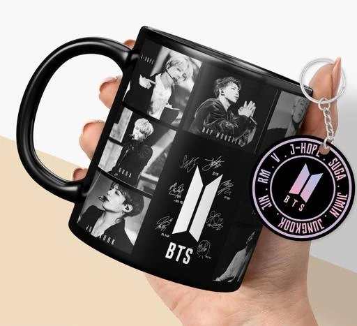 Buy NH10 DESIGNS BTS Printed Coffee Mug with BTS Logo Keychain for Girls  Boys Friends Birthday Gifts BTS Music Band V Suga JHope Jungkook Jin Jimin  Rm BTS Army Logo Print Tea