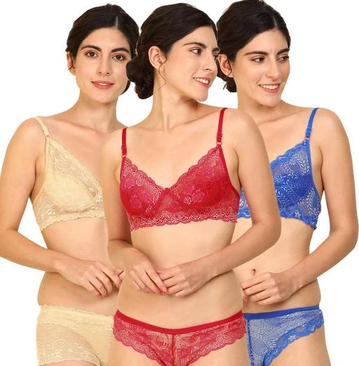 Women Cotton Bra Panty Set for Lingerie Set undergarments ladies inner wear  sexy bridal honeymoon floral daily innerwear & swimwear Adjustable strap  full coverage ( Pack of 1 ) ( Color : Red )