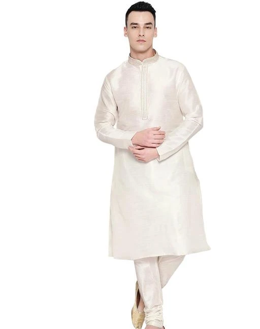 Checkout this latest Kurta Sets
Product Name: *SG LEMAN White Kurta Set For Men*
Top Fabric: Art Silk
Bottom Fabric: Art Silk
Scarf Fabric: No Scarf
Sleeve Length: Long Sleeves
Bottom Type: Churidar Pant
Stitch Type: Stitched
Pattern: Solid
Sizes:
S (Chest Size: 40 in, Top Length Size: 41 in, Top Hip Size: 44 in, Bottom Waist Size: 30 in, Bottom Length Size: 51 in) 
SG LEMAN presenting here the latest designer Kurta and Churidar pajama perfectly for ethnic, casual as well as party wear. These are designed to absolute perfection, this designer kurta looks very trendy to show and that too keeps you at easy whenever you wear this. This have exclusive designes that gives you a royal and charming look. It immediately grabs the attention of the people around you and makes you look attractive and elegant. This Kurta Churidar pajama set is very light in weight. We are a leading brand in Men wear with wide range of Men clothing which includes Men ethnic wear, Men Straight kurta, kurta pajama, Men sherwani, Nehru jacket, Indo western and a lot more.
Country of Origin: India
Easy Returns Available In Case Of Any Issue


SKU: Meesho-27946-WHITE
Supplier Name: SG YUVRAJ

Code: 639-96153278-9982

Catalog Name: Elegant Men Kurta Sets
CatalogID_27538961
M06-C18-SC1201