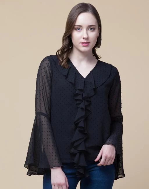 Checkout this latest Tops & Tunics
Product Name: *Hive91 Polyester Jacquard  Ruffle Sleeve Black Top For Women*
Fabric: Poly Crepe
Sleeve Length: Long Sleeves
Pattern: Self-Design
Net Quantity (N): 1
Sizes:
XS (Bust Size: 32 in, Length Size: 25 in) 
S (Bust Size: 34 in, Length Size: 25 in) 
M (Bust Size: 36 in, Length Size: 25 in) 
Get your hand with this trendy Black Jacquard ruffle top for women from the house of Hive91. This is a relaxed fit ruffle top made of Polyester fabric with poly crepe lining. Just slip this women's top with your favorite jeans and turn on the charming side of you. Brand color: Black, Fabric: Polyester, Ruffle Sleeves, Relax Fit with front Ruffel Design 
Country of Origin: India
Easy Returns Available In Case Of Any Issue


SKU: RH761TPBL-Black
Supplier Name: RIPP IMP

Code: 724-96629231-5921

Catalog Name: Classy Latest Women Tops & Tunics
CatalogID_27677822
M04-C07-SC1020