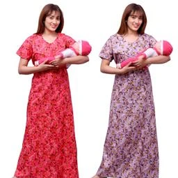 Women's Cotton Nighty and Nightdresses (Combo Pack of 2 Pcs