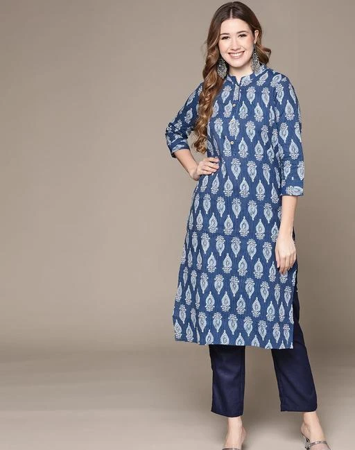 Checkout this latest Kurta Sets
Product Name: *Women's Indigo Blue Cotton Kantha Kurta Set with Trousers*
Kurta Fabric: Cotton
Bottomwear Fabric: Cotton
Fabric: Cotton
Sleeve Length: Three-Quarter Sleeves
Set Type: Kurta With Bottomwear
Bottom Type: Pants
Pattern: Printed
Net Quantity (N): Single
Sizes:
S (Bust Size: 37 in, Shoulder Size: 14.5 in, Kurta Waist Size: 32 in, Kurta Hip Size: 40 in, Kurta Length Size: 44 in, Bottom Waist Size: 33 in, Bottom Hip Size: 40 in, Bottom Length Size: 37 in, Duppatta Length Size: 2.2 in) 
M (Bust Size: 39 in, Shoulder Size: 15 in, Kurta Waist Size: 34 in, Kurta Hip Size: 42 in, Kurta Length Size: 44 in, Bottom Waist Size: 35 in, Bottom Hip Size: 42 in, Bottom Length Size: 37 in, Duppatta Length Size: 2.2 in) 
L (Bust Size: 41 in, Shoulder Size: 15.5 in, Kurta Waist Size: 36 in, Kurta Hip Size: 44 in, Kurta Length Size: 44 in, Bottom Waist Size: 37 in, Bottom Hip Size: 44 in, Bottom Length Size: 37 in, Duppatta Length Size: 2.2 in) 
XL (Bust Size: 43 m, Shoulder Size: 16 m, Kurta Waist Size: 38 m, Kurta Hip Size: 46 m, Kurta Length Size: 44 m, Bottom Waist Size: 39 m, Bottom Hip Size: 46 m, Bottom Length Size: 37 m, Duppatta Length Size: 2.2 m) 
XXL (Bust Size: 45 in, Shoulder Size: 16.5 in, Kurta Waist Size: 40 in, Kurta Hip Size: 48 in, Kurta Length Size: 44 in, Bottom Waist Size: 41 in, Bottom Hip Size: 48 in, Bottom Length Size: 38 in, Duppatta Length Size: 2.2 in) 
Anubbhutee offers women's Indigo Blue Cotton Kantha Kurta Set with Trousers. This product has been designed keeping in mind the aim in a contemporary casual fashion. It combines ethnic with the fashion of today and makes you stand out among others when you adorn it. From casual to work and parties to pooja, it is the perfect option everytime. Pair it with chunky, bright earrings and a clutch or high heels, and a striking nose pin. Anubhutee offers a refreshing fashion for the new age endearingly beautiful Indian woman, with a constant endeavor to provide the best value. We strive to mirror magnificent workmanship by our team in each & every curated garment giving the women an elegant and exquisite style. Our collection includes different styles of ethnic wear that cater to a wide variety of the wardrobe requirements of the Indian woman.
Country of Origin: India
Easy Returns Available In Case Of Any Issue


SKU: ABWKT2106_BL
Supplier Name: Mensa brands Private Limited

Code: 716-97583039-9942

Catalog Name: Charvi Drishya Women Kurta Sets
CatalogID_27976237
M03-C04-SC1003