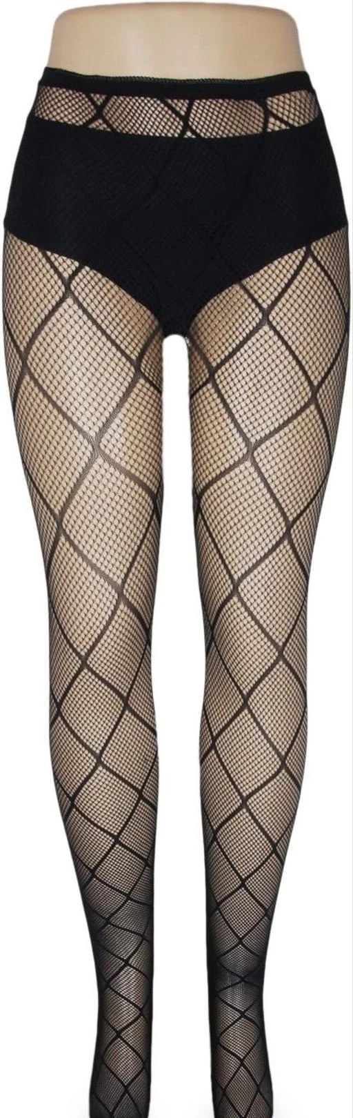  Neska Moda Women Nylon Spandex Black Pantyhose High Waist Fishnet