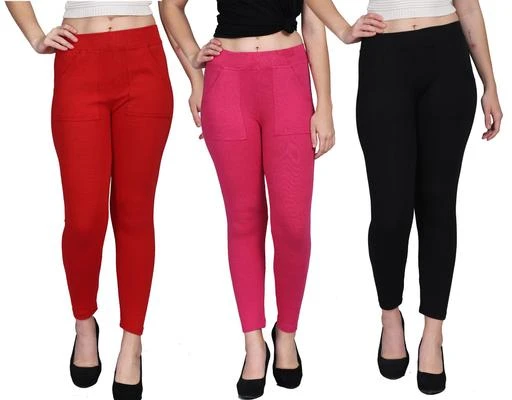  Womens Cotton Jeggins Ankle Length With Pockets Pack Of 3 / Fancy