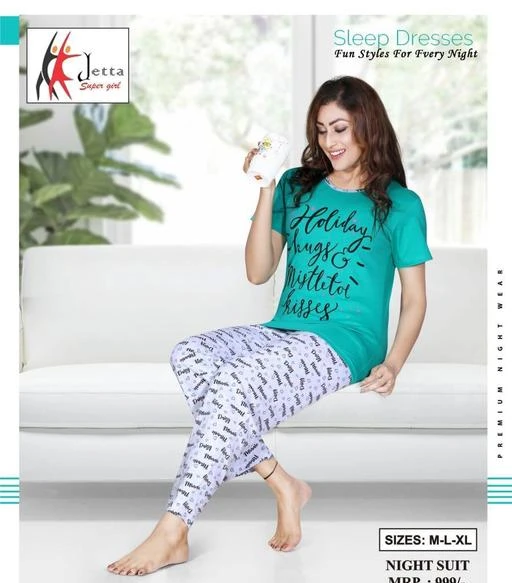 Checkout this latest Nightsuits
Product Name: *Women Cotton Nightsuit*
Top Fabric: Cotton
Bottom Fabric: Cotton
Top Type: Tshirt
Bottom Type: Pyjamas
Sleeve Length: Short Sleeves
Pattern: Printed
Multipack: 1
Sizes:
M, L
Country of Origin: India
Easy Returns Available In Case Of Any Issue


Catalog Rating: ★3.9 (86)

Catalog Name: Women's Cotton Nightsuits
CatalogID_1774088
C76-SC1045
Code: 104-9949448-9201