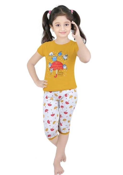 Buy SINI MINI Girls Flounce 3/4 Sleeve With Round Neck Top & Aop pant  Yellow Pack of 1 Nightsuit Set Online at Best Prices in India - JioMart.