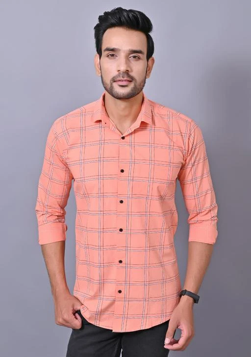 Mens Slim Collar Check Casual Shirt